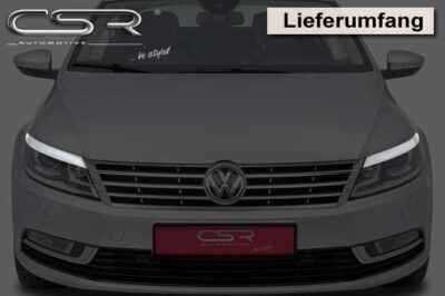 Paupières de phares avants (la paire) pour VW CC (Typ 35) toutes carrosseries (2012-2016) - Fabriqué en ABS glossy (Noir brillant)