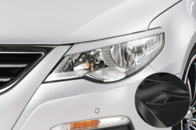 Paupières de phares avants (la paire) pour VW Passat CC (Typ 35) toutes carrosseries (2008-2012) - Fabriqué en ABS glossy (Noir brillant)