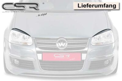 Paupières de phares avants (la paire) pour VW Golf 5 / Jetta 5 toutes carrosseries (2003-2010) - Fabriqué en ABS glossy (Noir brillant)