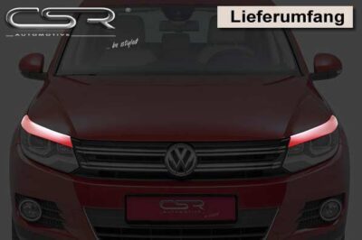 Paupières de phares avants (la paire) pour VW Tiguan I (5N) toutes carrosseries (facelift) (07/2011-2015) - Fabriqué en ABS glossy (Noir brillant)